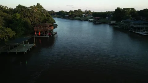 Drone flying over river at sunset Video stock 300410783