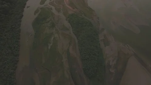 Drone Flying Over River Tilting Up Raw Stock Footage 78885477