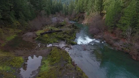 Drone Flying Over River Trees and Stream Video stock 84081501