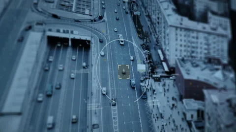 Drone flying over the Road. Advanced Drone. Detecting a Suspicious Vehicle.UI Video stock 147043808