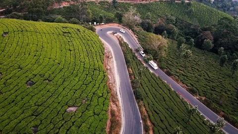 Drone flying over road in hill station Stock Footage