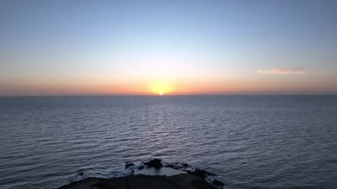 Drone Flying Over Rocky Beach and Calm Blue Sunset – Gran Canaria Stock Footage 309945705