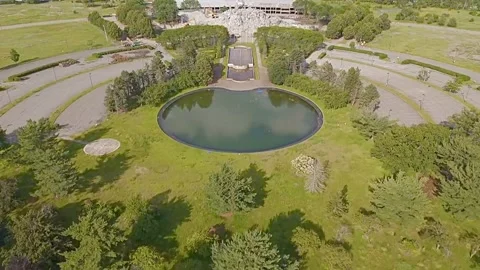 Drone Flying Over Rubble from Building Demolition Stock Footage 311551479