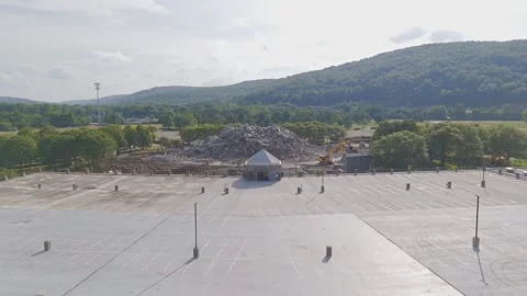 Drone Flying Over Rubble from Building Demolition Stock Footage 311551481