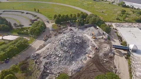 Drone Flying Over Rubble from Building Demolition Stock Footage 311551482