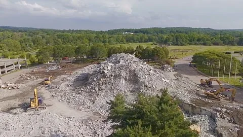 Drone Flying Over Rubble from Building Demolition Stock Footage 311551484