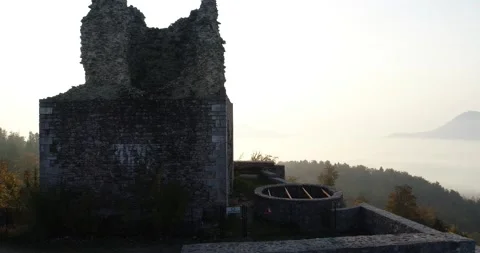 Drone flying over ruins of old castle in Slovenia Stock Footage 147865035