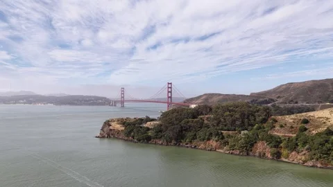 Drone flying over San Francisco Bay with Golden Gate Bridge view Stock Footage 340880576