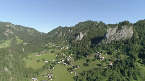 Drone Is Flying Over The Small Cosy Village In The Austria Mountains Stock Footage 266794058
