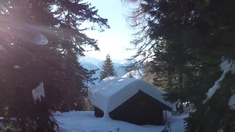 Drone flying over small hut in the mountains Stock Footage 145800032