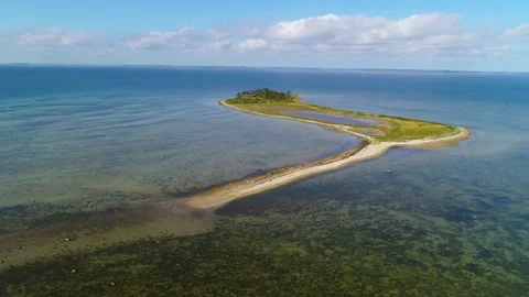 Drone flying over small island of Alholm in Denmark 4K Stock Footage 236723397