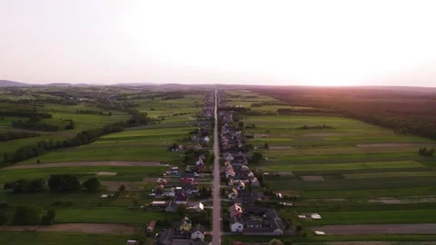 Drone Flying Over Small Polish Village Near The Mountains, Sunset Drone Stock Stock Footage 246006133