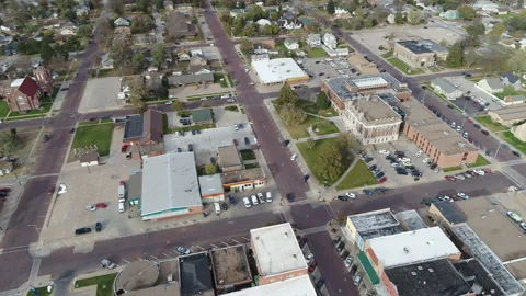 Drone Flying Over Small Rural Town Rotating Above Buildings Stock Footage 229177163