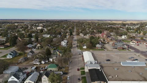 Drone Flying Over Small Rural Town Past Water Tower Stock Footage 229179844