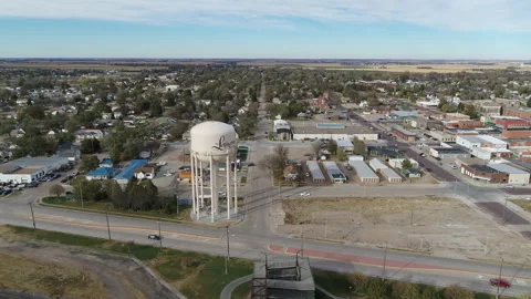 Drone Flying Over Small Rural Town Past Water Tower Stock Footage 229184959