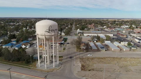 Drone Flying Over Small Rural Town Past Water Tower Stock Footage 229185044