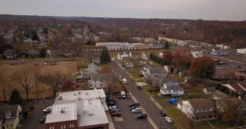 Drone flying over small town fall Stock Footage 120303348