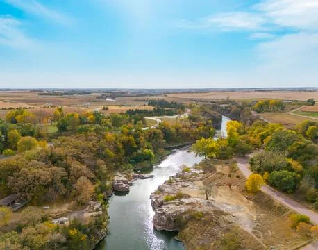 Drone flying over Split Rock Creek running through Palisades State Park in Stock Photos