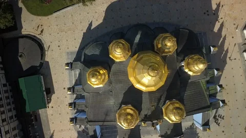 Drone flying over St. Michael's Golden-Domed Monastery in Kiev, Ukraine Stock Footage 114677164