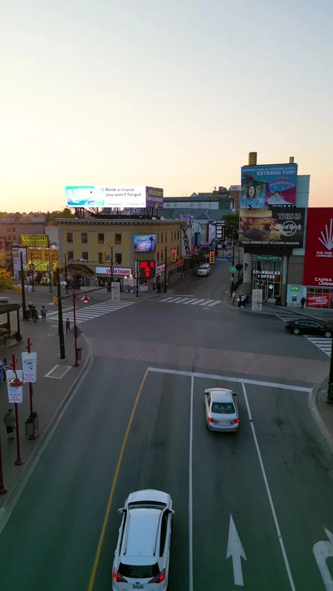 Drone Flying Over Streets of Niagara Falls City Near Clifton Hill, Ontario, Stock-Footage 330450785