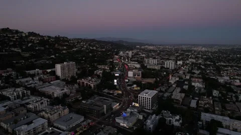Drone Flying over Sunset Strip in West Hollywood, CA | Los Angeles | Traffic Stock Footage 252857020