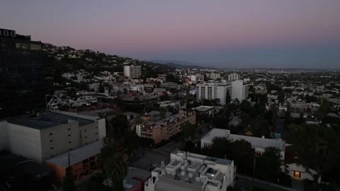 Drone Flying over Sunset Strip in West Hollywood at Sunset | Los Angeles, CA Stock Footage 252857096