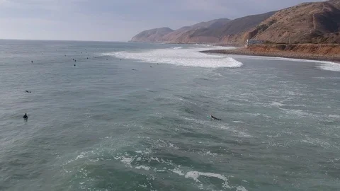 Drone Flying Over Surfer and Waves 2 Video stock 84748343