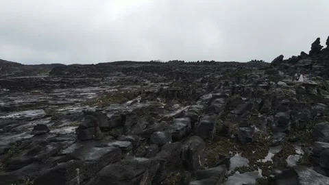 Drone flying over top of Roraima mountain with black volcanic rock formations Stock-Footage 242009370