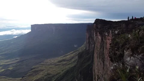 Drone flying over the top of Tepui Roraima mountain in Venezuela with Stock Footage 240730576