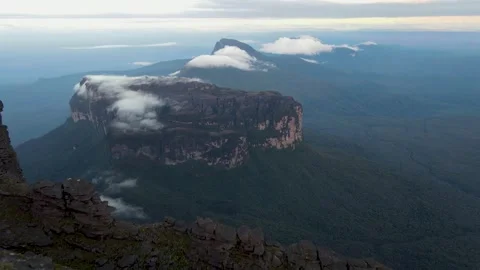 Drone flying over top of Tepuy Roraima Mount offers stunning views of plateau Stock Footage 242012262