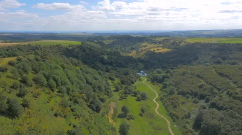 Drone flying over a track on the Yorkshire Moors, UK Stock Footage 59864855