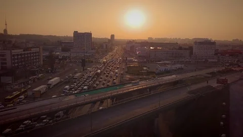 A drone flying over a traffic jam Stock Footage 127933049