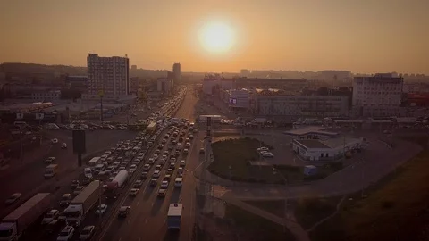 A drone flying over a traffic jam Stock Footage 127933351