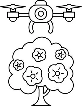 A drone is flying over a tree with flowers Ilustração Stock