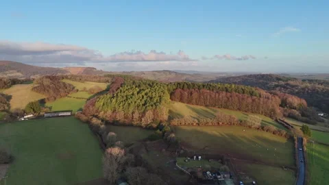 Drone Flying Over Trees in Caerphilly Countryside, Wales UK Stock-Footage 332076404