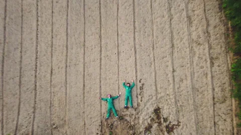 Drone flying over two botanists resting in cannabis field Stock Footage 316890477