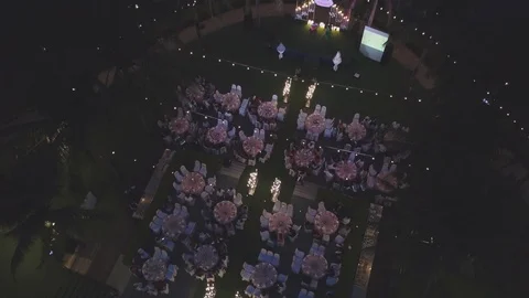 Drone flying over wedding dinner decoration, or marriage anniversary, in the 動画素材 112766781