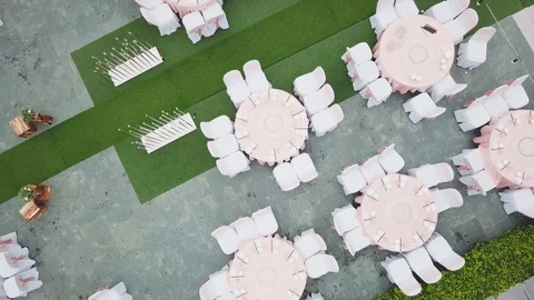 Drone flying over wedding dinner decoration, or marriage anniversary, in the 動画素材 112766796