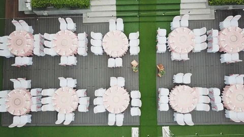 Drone flying over wedding dinner decoration, or marriage anniversary, in the 動画素材 112766816