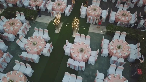 Drone flying over wedding dinner decoration, or marriage anniversary, in the 動画素材 112766849