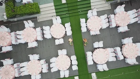 Drone flying over wedding dinner decoration, or marriage anniversary, in the 動画素材 112766865