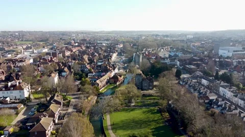 Drone flying over Westgate area of Canterbury, Kent ,UK Stock Footage 151905659