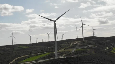 Drone flying over a wind farm Stock Footage 224706815