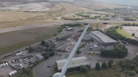 Drone Flying Over a Wind Turbine at Penygarnddu Wind Farm, Wales 库存影片 341144106
