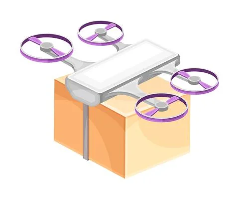 Drone flying with package box. Modern delivery service technology vector Stock Illustration