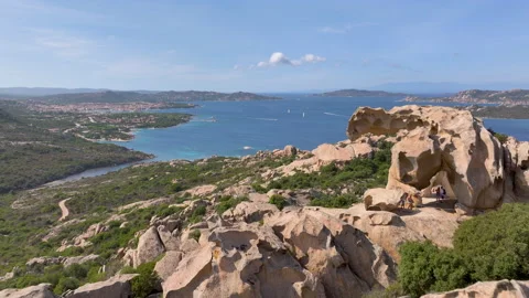 Drone flying past a bear rock formation Roccia dell’Orso on top of a hill Video stock 270159172