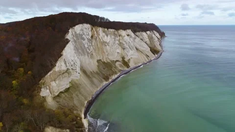 Drone flying past Denmarks highest cliff Mons Klint 4K Stock Footage 235449713
