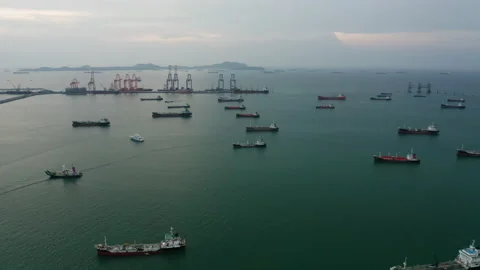 Drone flying with Refinery industry cargo ship. Fuel for transport. Aerial vi Stock Footage 200796824