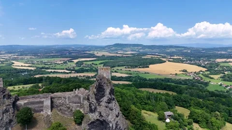 Drone Flying Right to Left Around Trosky Castle – Scenic Orbit Stock Footage 313673682