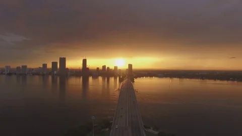 Drone Flying Sideways at Julia Tuttle Bridge 4k Video stock 71188289